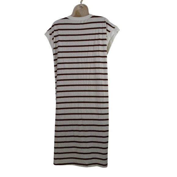 Shein Striped Cream Brown Pullover Sheath Dress Women Size XL 12 Sleeveless - Picture 5 of 11